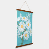 White Daisy Flowers Bouquet over Blauwgroen Hangend Wandkleed (Gebogen)
