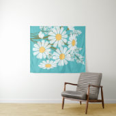 White Daisy Flowers Bouquet over Blauwgroen Wandkleed (In Situ (horizontaal))