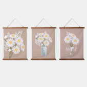 White Daisy Flowers Bouquet Rustic Beige Set van 3 Hangend Wandkleed (Driedubbel)