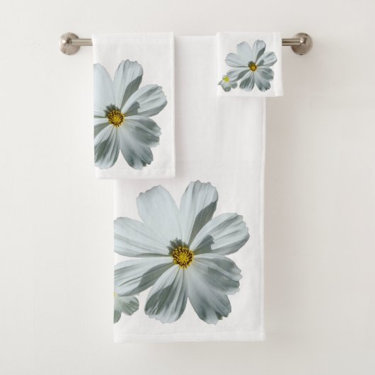 White Daisy Flowers Floral Bath Towel Set Bad Handdoek (Insitu)