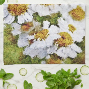 White Daisy Flowers - Kunst keukenhanddoek schilde