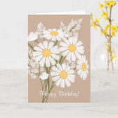 White Daisy Flowers op Beige Happy Birthday Kaart (Gele Bloem)