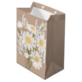 White Daisy Flowers op Beige Medium Cadeauzakje (Voorkant Gekanteld)