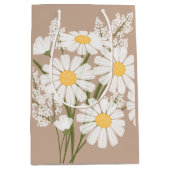 White Daisy Flowers op Beige Medium Cadeauzakje (Voorkant)