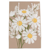 White Daisy Flowers op Beige Medium Cadeauzakje (Achterkant)