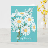 White Daisy Flowers op Blauwgroen Happy Birthday Kaart (Gele Bloem)