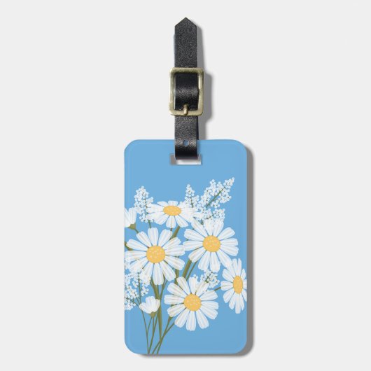 White Daisy Flowers op Blue Bagagelabel (Voorkant verticaal)