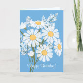 White Daisy Flowers op Blue Happy Birthday Kaart (Voorkant)