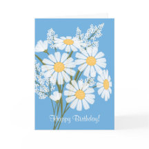 White Daisy Flowers op Blue Happy Birthday