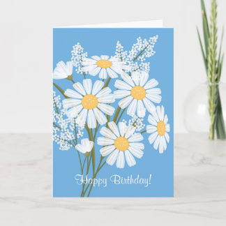 White Daisy Flowers op Blue Happy Birthday Kaart