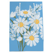 White Daisy Flowers op Blue Medium Cadeauzakje (Achterkant)