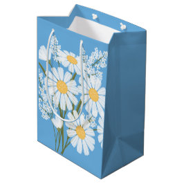 White Daisy Flowers op Blue Medium Cadeauzakje
