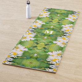 White Daisy Flowers op Green Leaves Mirrored Print Yogamat