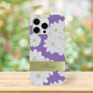 White Daisy Flowers Paars Floral iPhone 15 Pro Max Hoesje