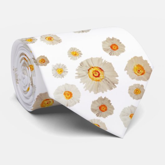 White Daisy Flowers, Waterverf Daisies Stropdas (Opgerold)