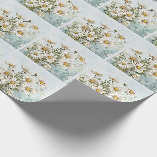 White Daisy Garden met lieveheersbeestjes Botanisc Cadeaupapier (Hoek)