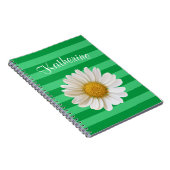 White Daisy Green Striped Custom Name Notitieboek (Rechterzijde)