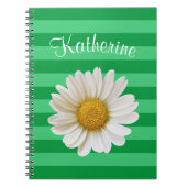 White Daisy Green Striped Custom Name Notitieboek (Voorkant)