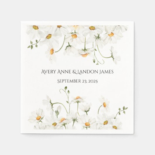 White Daisy Greenery Gepersonaliseerd  Napkins Servet (Voorkant)