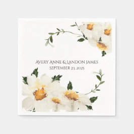 White Daisy Greenery Personalized Modern Wedding Servet