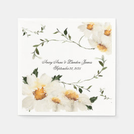 White Daisy Greenery Personalized  Wedding Servet