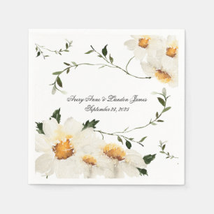 White Daisy Greenery Personalized Wedding Servet