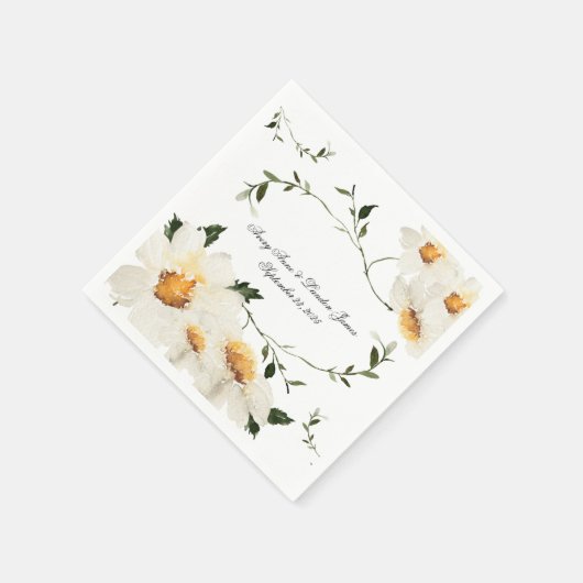 White Daisy Greenery Personalized Wedding Servet (Hoek)