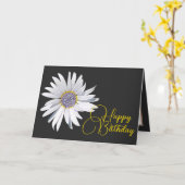 White Daisy Grey Background Birthday Kaart (Gele Bloem)