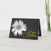 White Daisy Grey Background Birthday Kaart (Voorkant)