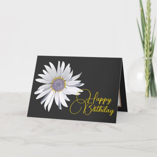White Daisy Grey Background Birthday Kaart (Voorkant)