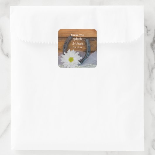 White Daisy Hoefijzer Country Weddenschap Bedankt Vierkante Sticker (Tas)