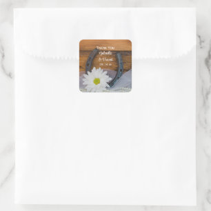 White Daisy Hoefijzer Country Weddenschap Bedankt Vierkante Sticker