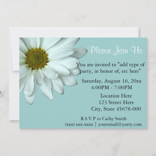 White Daisy Invitations Kaart (Voorkant)