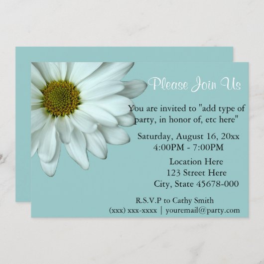 White Daisy Invitations Kaart (Voorkant / Achterkant)