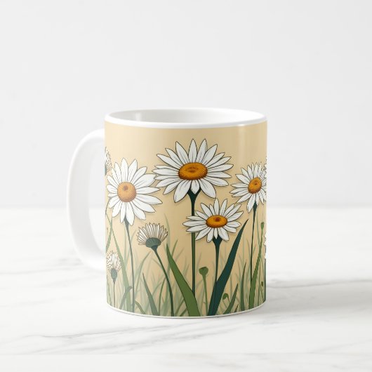 White Daisy Meadow Koffiemok (Voorkant links)