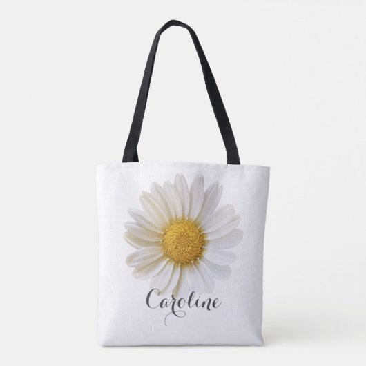 White Daisy met aangepaste naam Tote Bag (Achterkant)