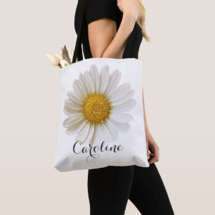 White Daisy met aangepaste naam Tote Bag