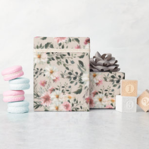 White Daisy met Mauve Garden Print Wrapping Paper Cadeaupapier