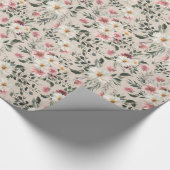 White Daisy met Mauve Garden Print Wrapping Paper Cadeaupapier (Hoek)
