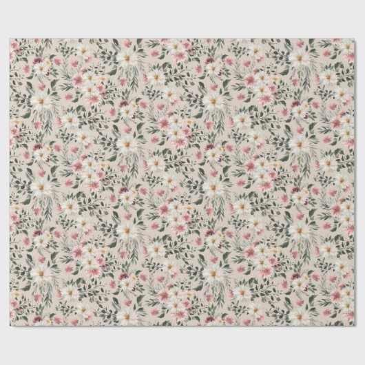 White Daisy met Mauve Garden Print Wrapping Paper Cadeaupapier (Vlak)