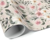 White Daisy met Mauve Garden Print Wrapping Paper Cadeaupapier (Rol Hoek)