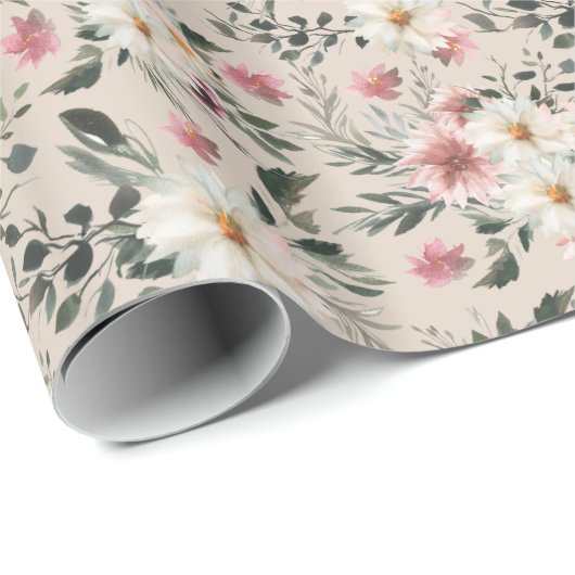 White Daisy met Mauve Garden Print Wrapping Paper Cadeaupapier (Rol Hoek)