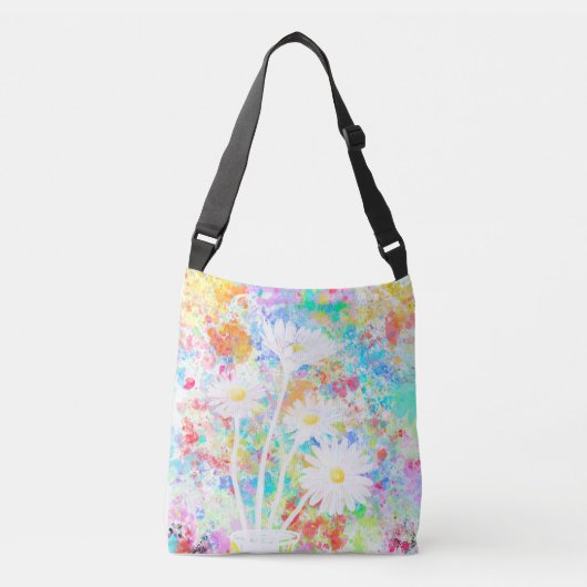 White Daisy met splaatstachtergrond Crossbody Tas (Voorkant)