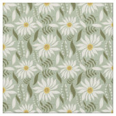 White Daisy Mint Floral Pattern Stof (Close Up)