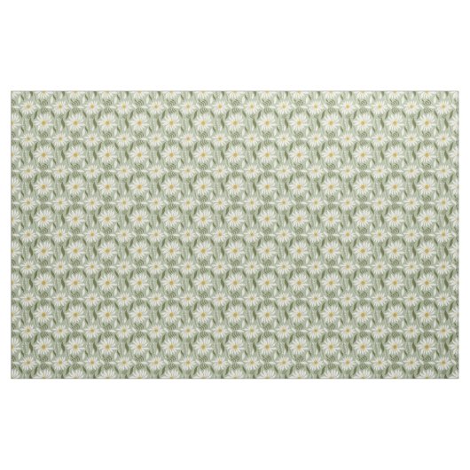 White Daisy Mint Floral Pattern Stof (Fat Quarter)