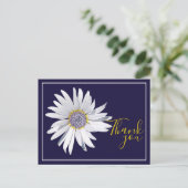 White Daisy Navy Background Bedankt Briefkaart (Staand voorkant)