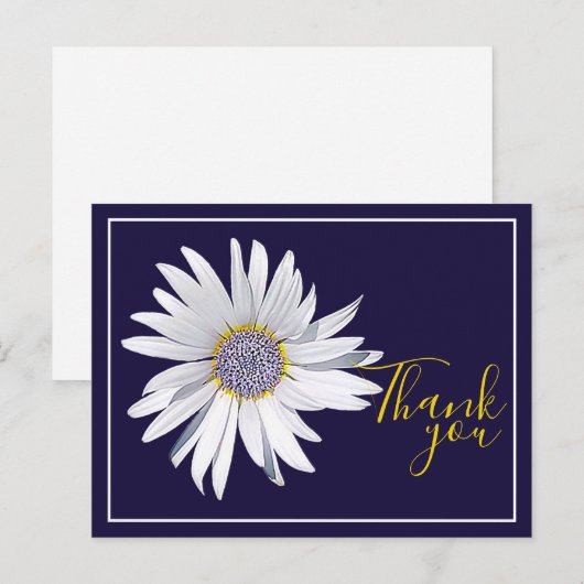 White Daisy Navy Background Bedankt Briefkaart (Voorkant / Achterkant)