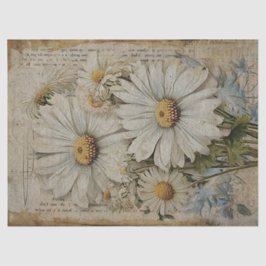 White Daisy Newsprint Decoupage Tissue Paper Tissuepapier (Voorkant)