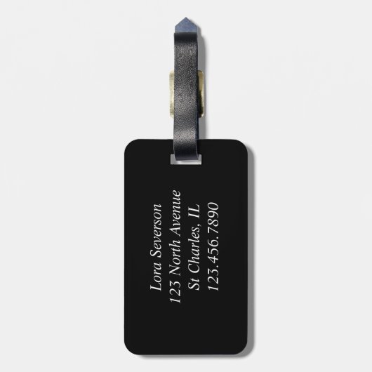 White Daisy on Black Bagagelabel (Achterkant verticaal)