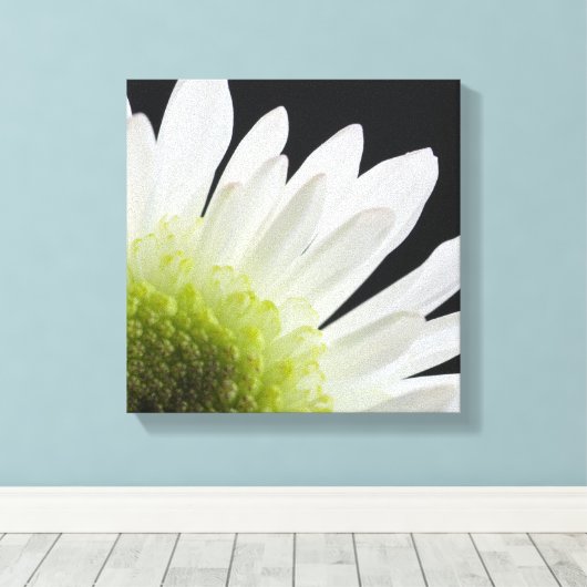 White Daisy on Black Canvas Afdruk (Insitu (Houten vloer))